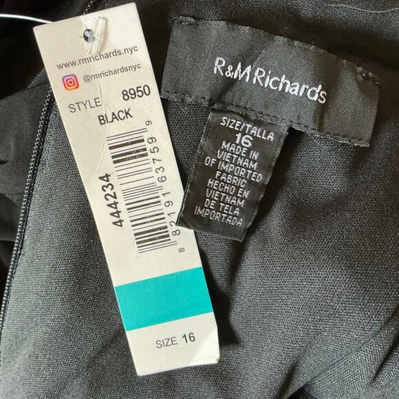 Beaded Long Sleeve Cut Out Shoulder Evening Gown Black Size 16 R&M Richards - Picture 9 of 12